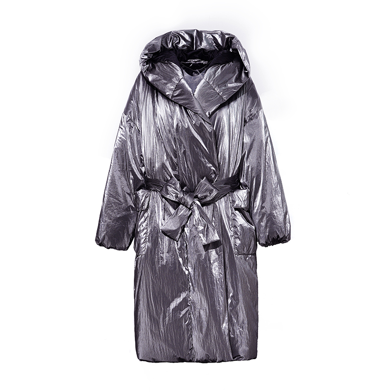 Ladies' long warm coat / down jacket with undetachable hood