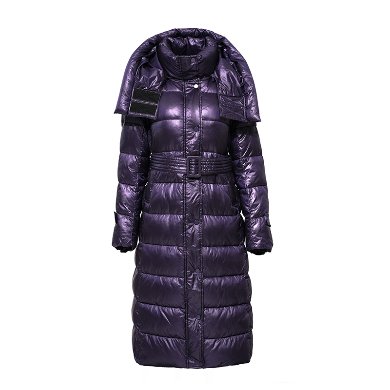 Ladies' hooded long warm coat / down jacket with non-detachable hood